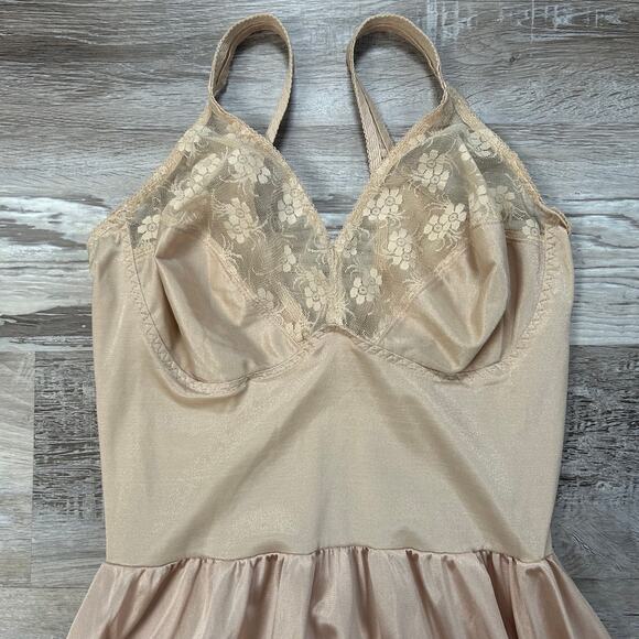 Vintage Haband Lace Slip Dress Nude Pink Midi Coquette Lingerie 40 Fit (Small) - Picture 2 of 6